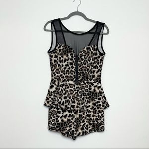 Sexy Leopard Print Peplum Romper with Mesh